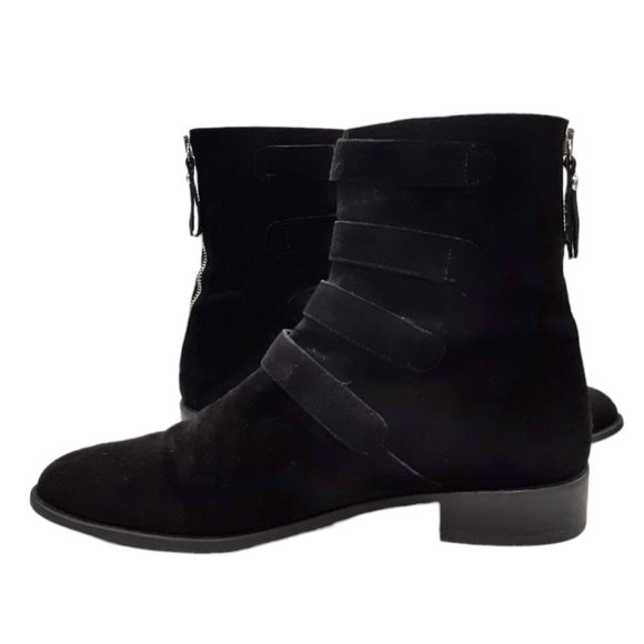 Stuart Weitzman Jitterbug Moto Black Suede Buckle Boots - Picture 7 of 16
